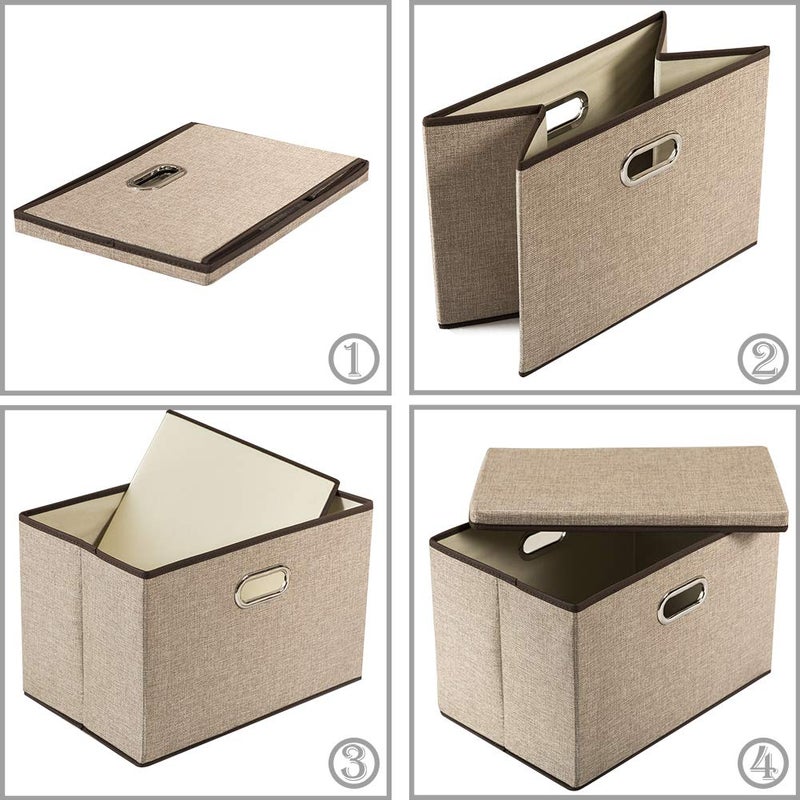 PRANDOM Large Collapsible Storage Bins with Lids [1-Pack] Jute Fabric Foldable Storage Boxes Organizer Containers Baskets Cube with Cover for Home Bedroom Closet Office Nursery (17.7x11.8x11.8) - Image 5